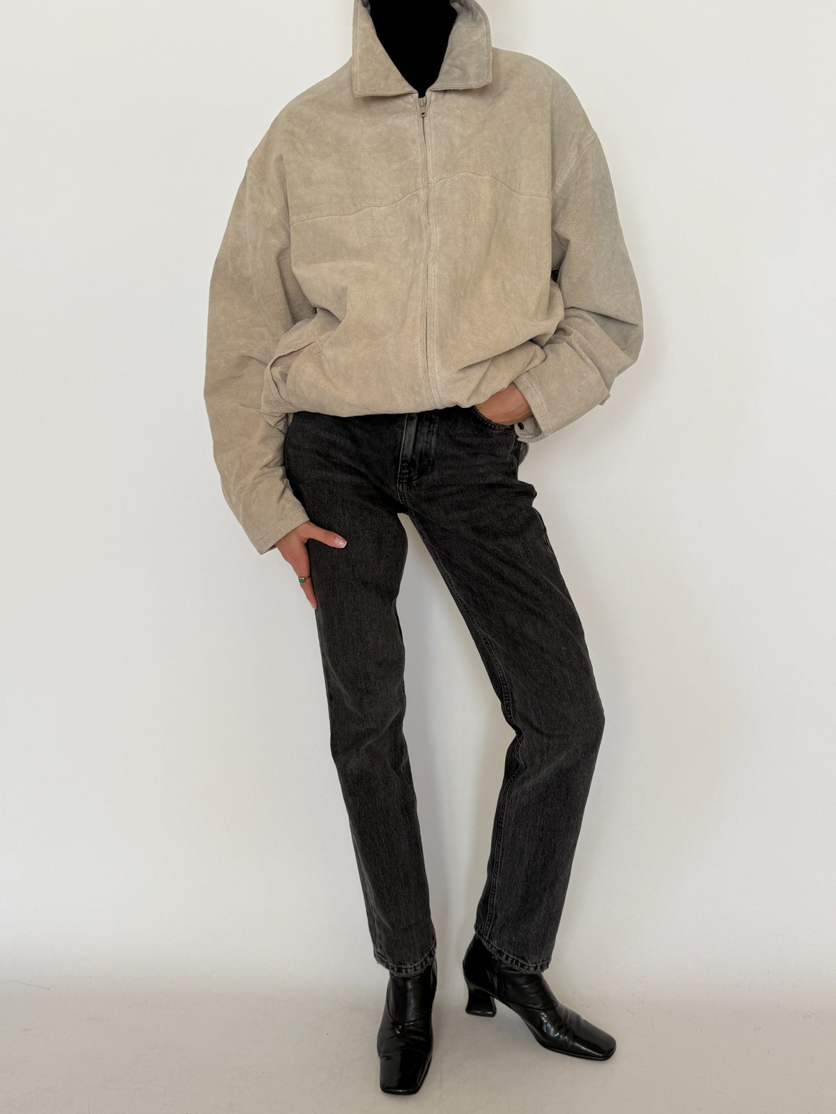 Vintage stone suede leather jacket