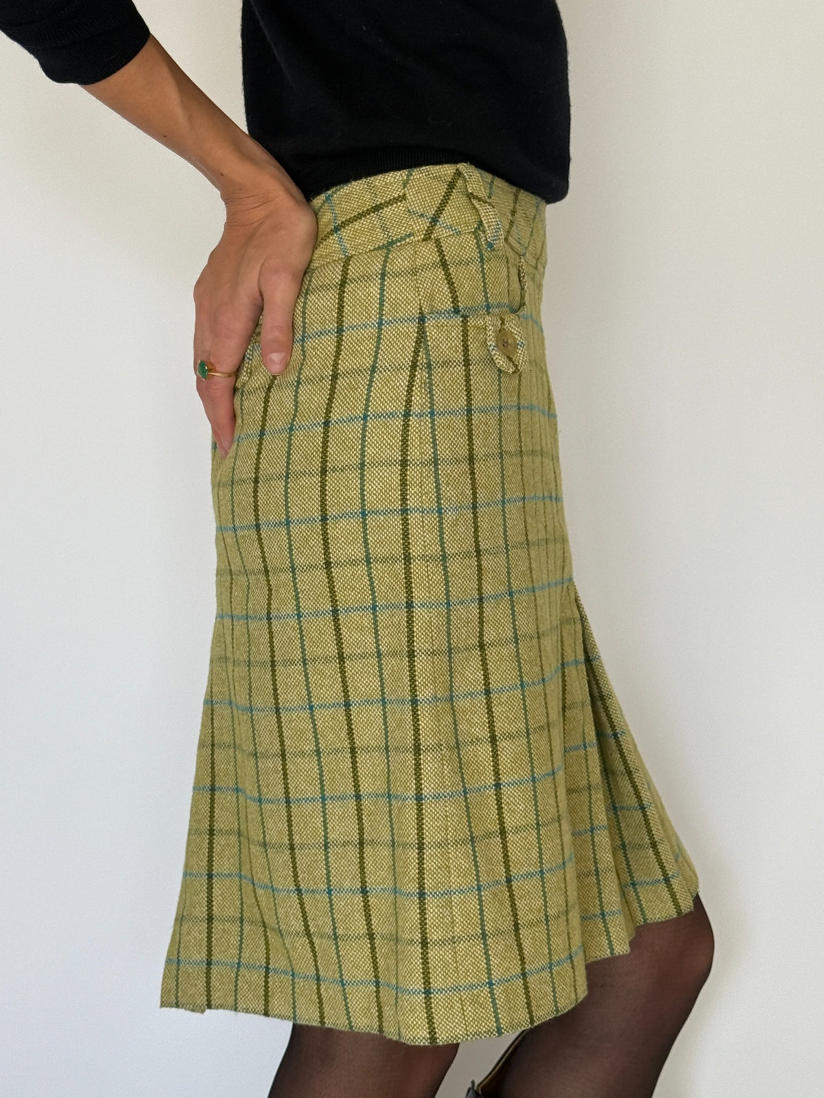 Vintage green plaid pleated skirt