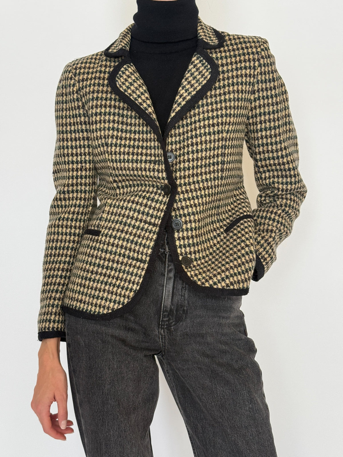 Vintage houndstooth wool blazer view 1