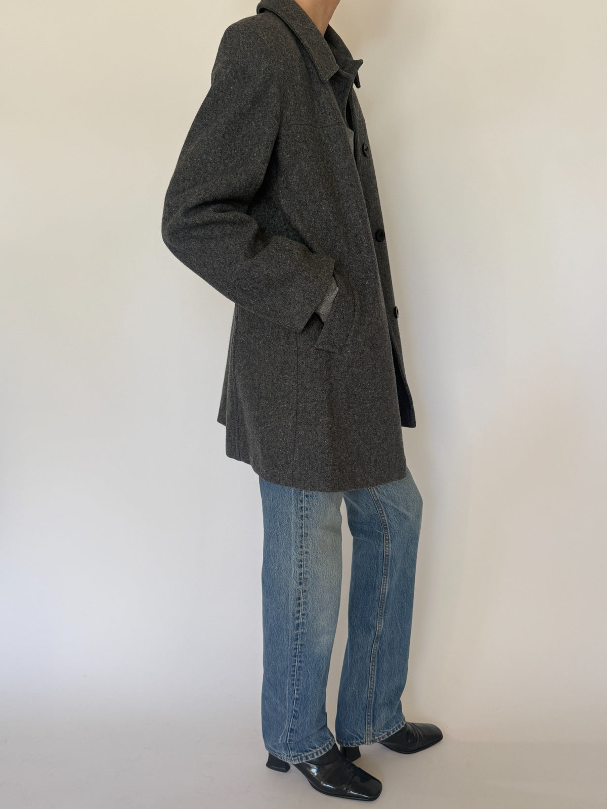 Vintage charcoal grey wool coat, view 11