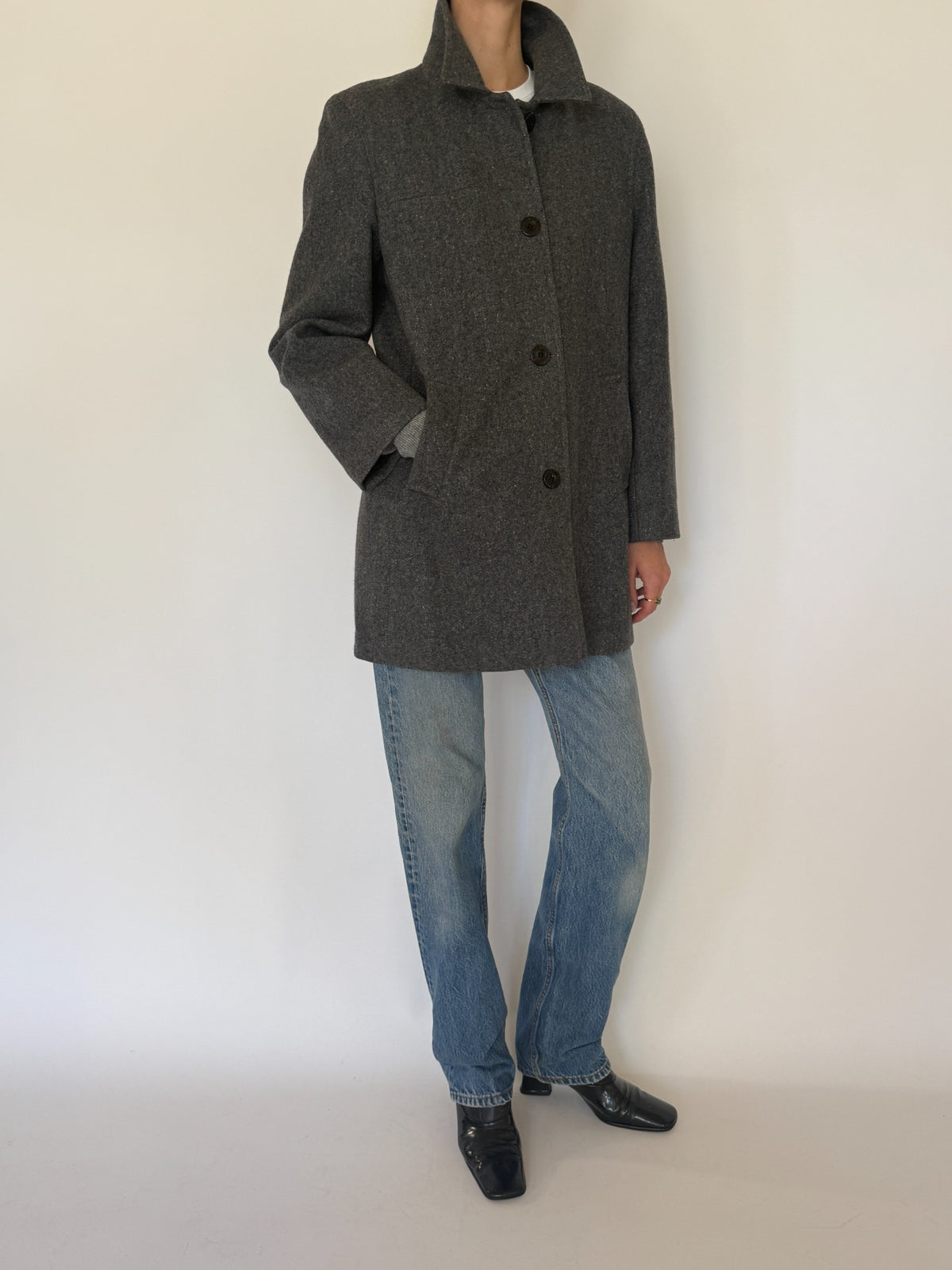Vintage charcoal grey wool coat, view 9