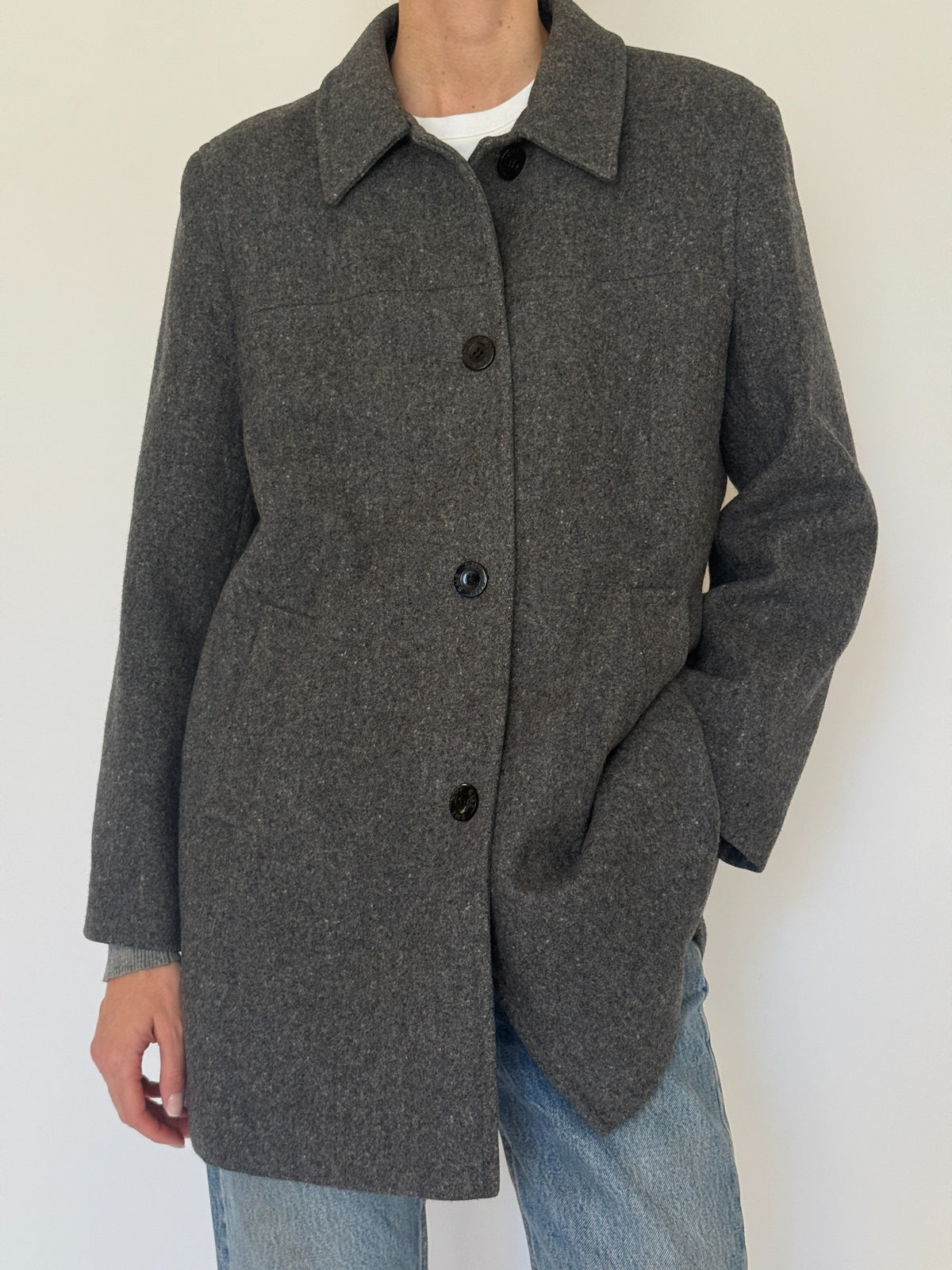 Vintage charcoal grey wool coat, view 6