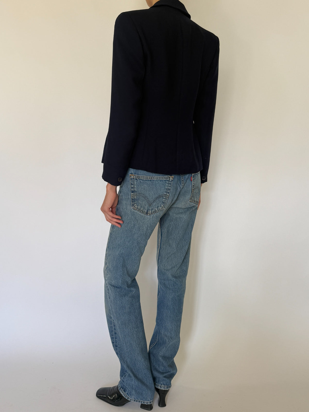 Vintage fitted navy single-breasted jacket