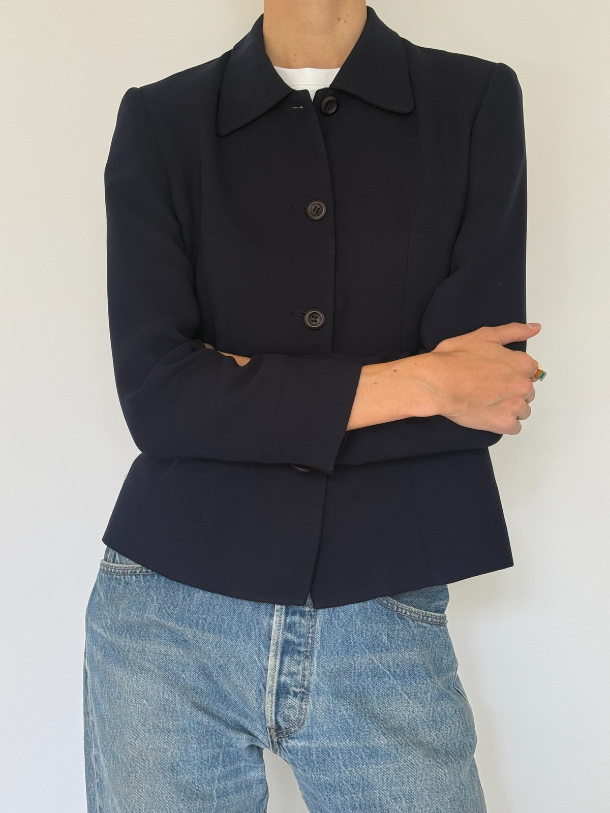 Vintage fitted navy single-breasted jacket