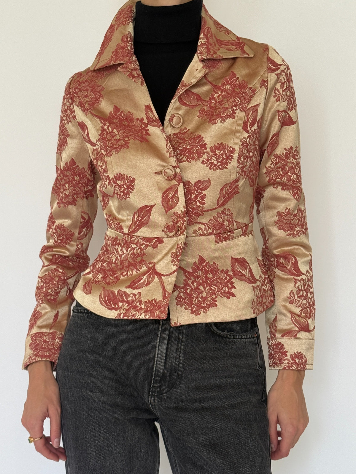 Vintage champagne and dusty rose floral jacquard jacket