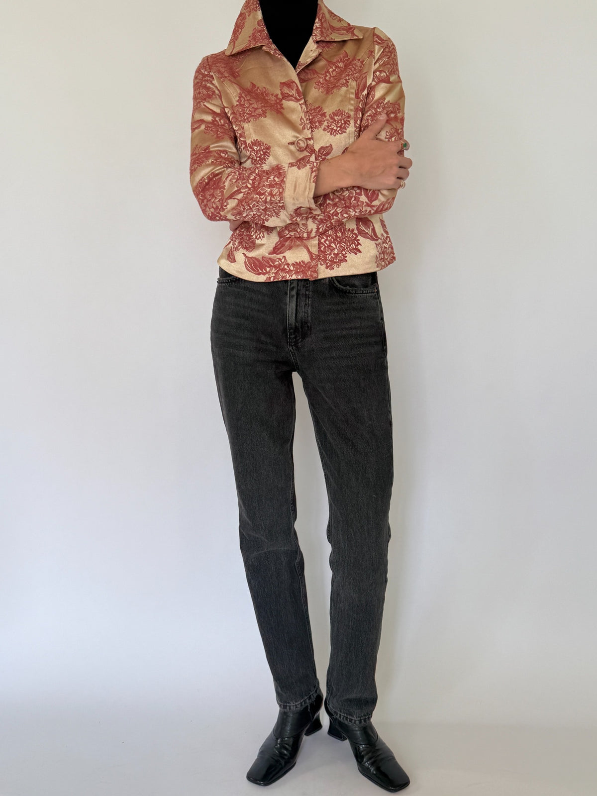 Vintage champagne and dusty rose floral jacquard jacket