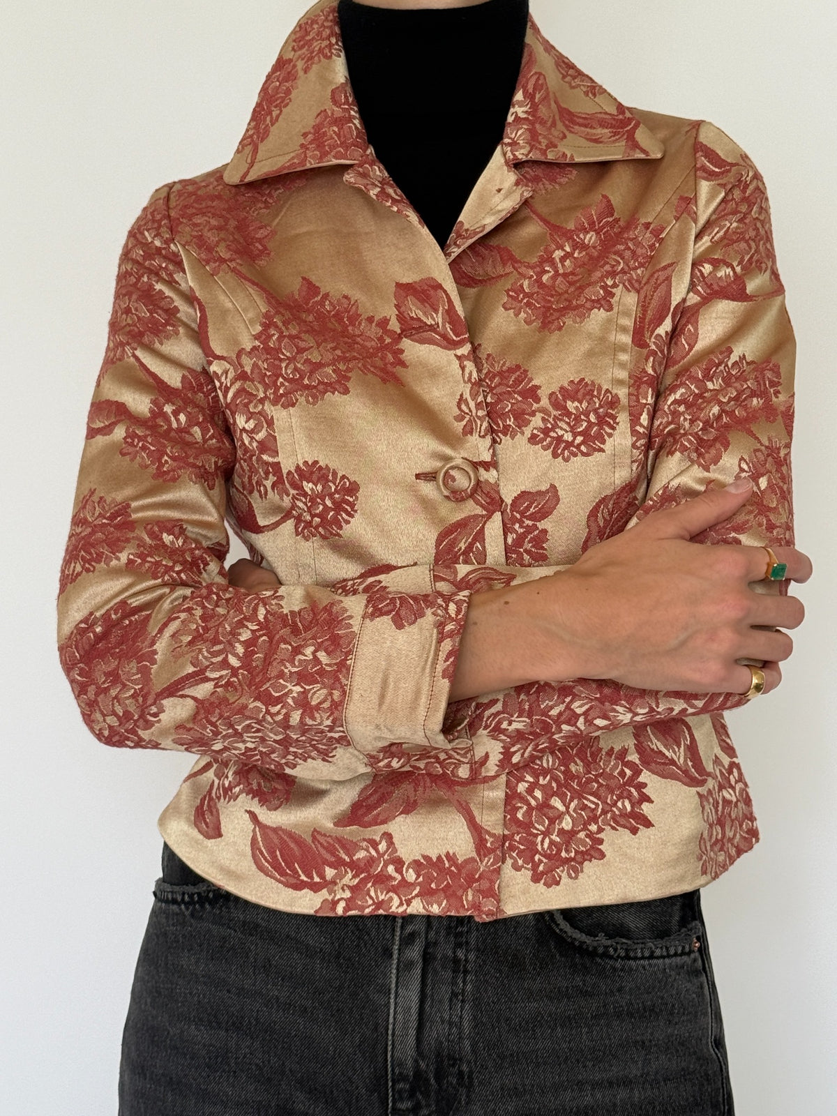 Vintage champagne and dusty rose floral jacquard jacket