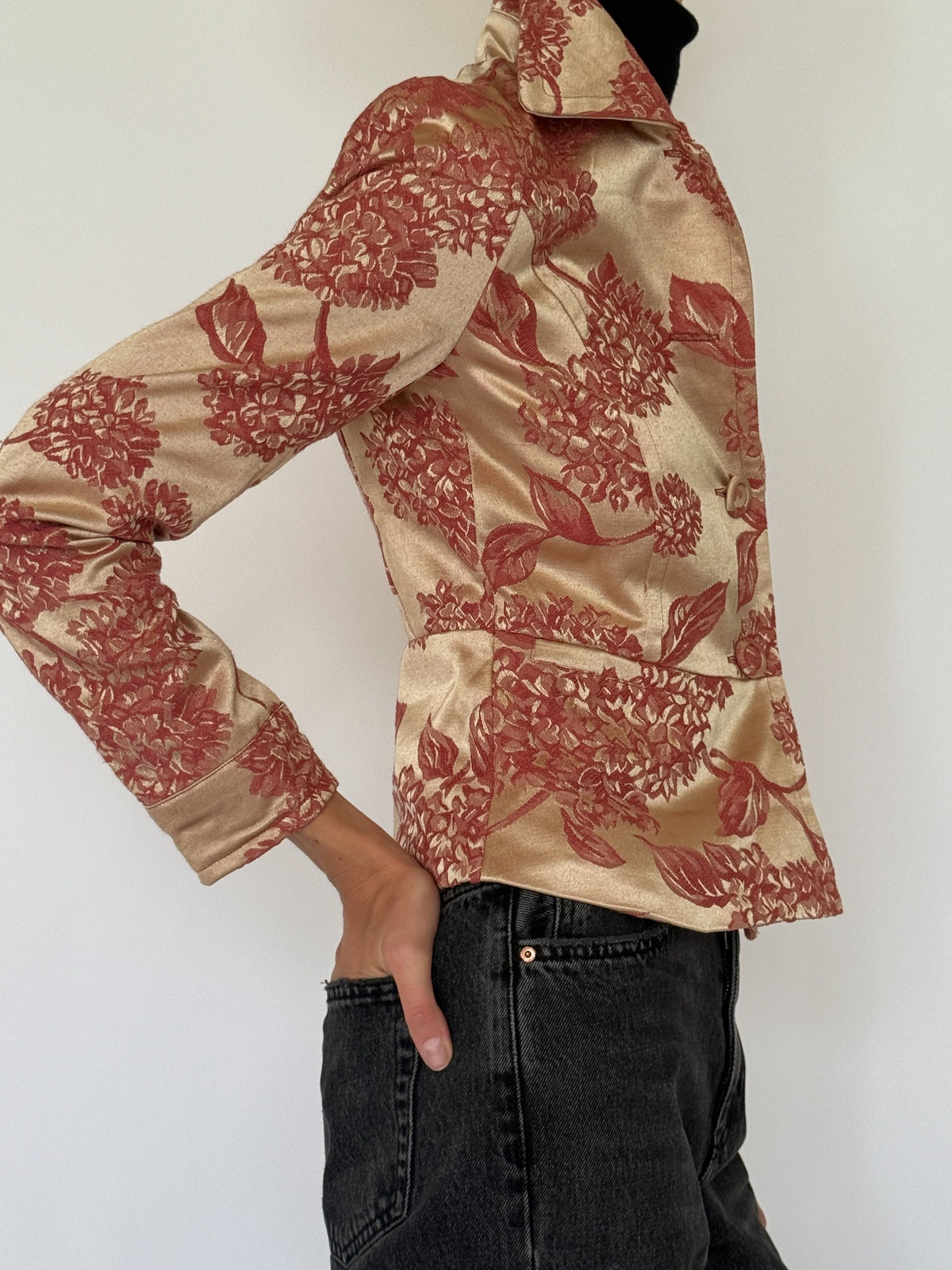 Vintage champagne and dusty rose floral jacquard jacket