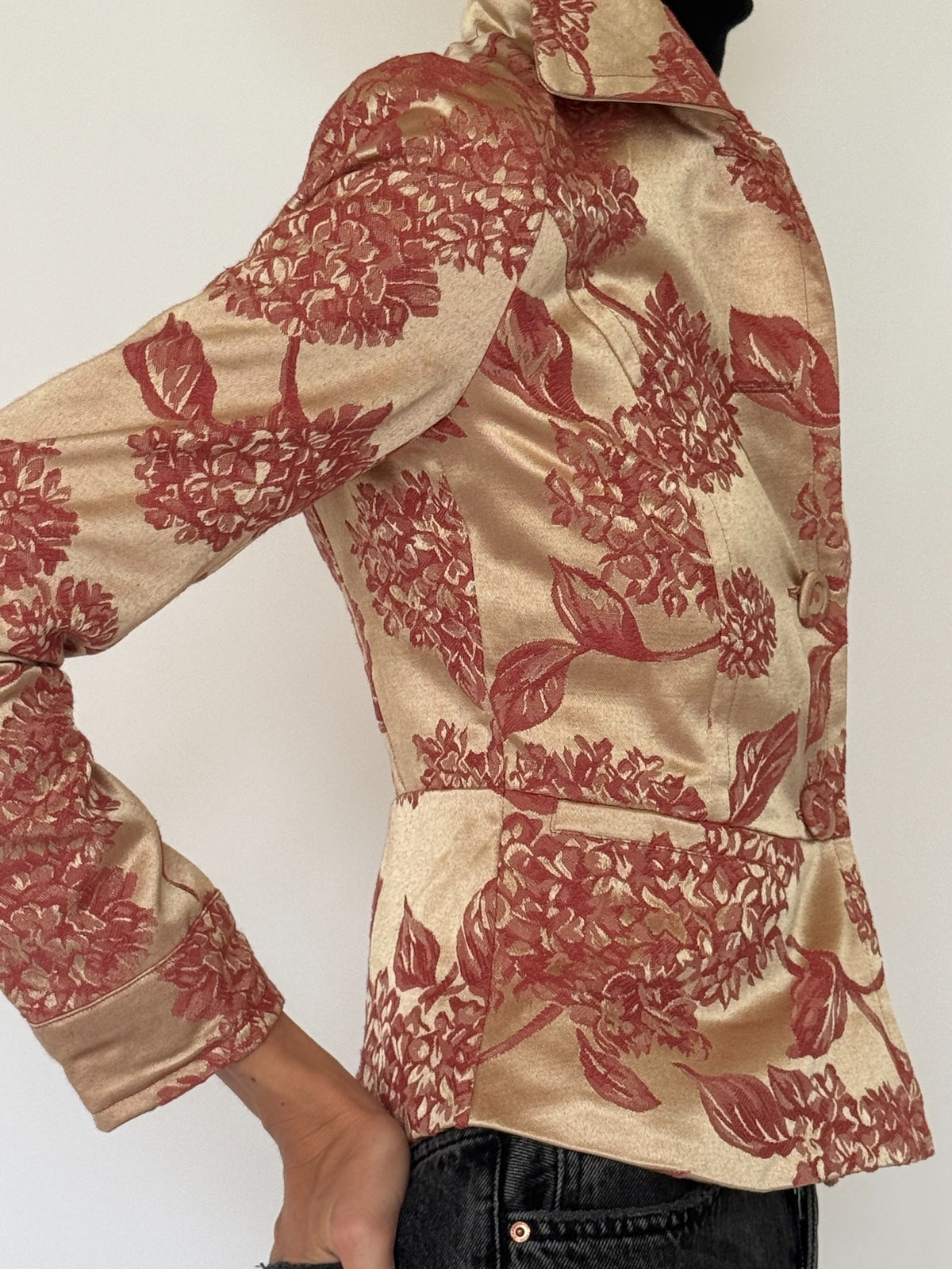 Vintage champagne and dusty rose floral jacquard jacket