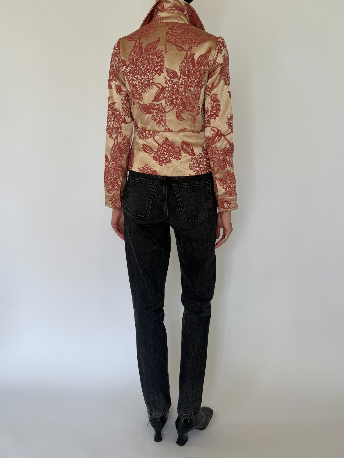 Vintage champagne and dusty rose floral jacquard jacket
