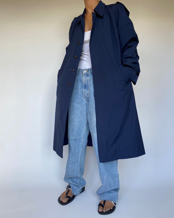 VINTAGE NAVY LONG OVERSIZED TRENCH COAT 1829