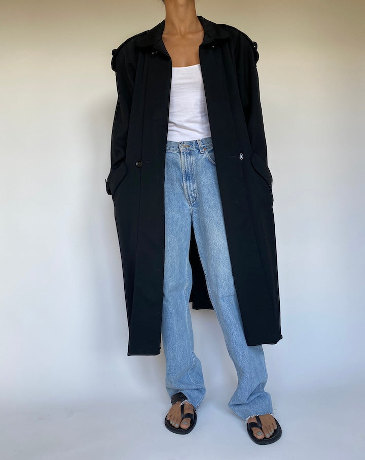 VINTAGE BLACK LONG TRENCH COAT 2439