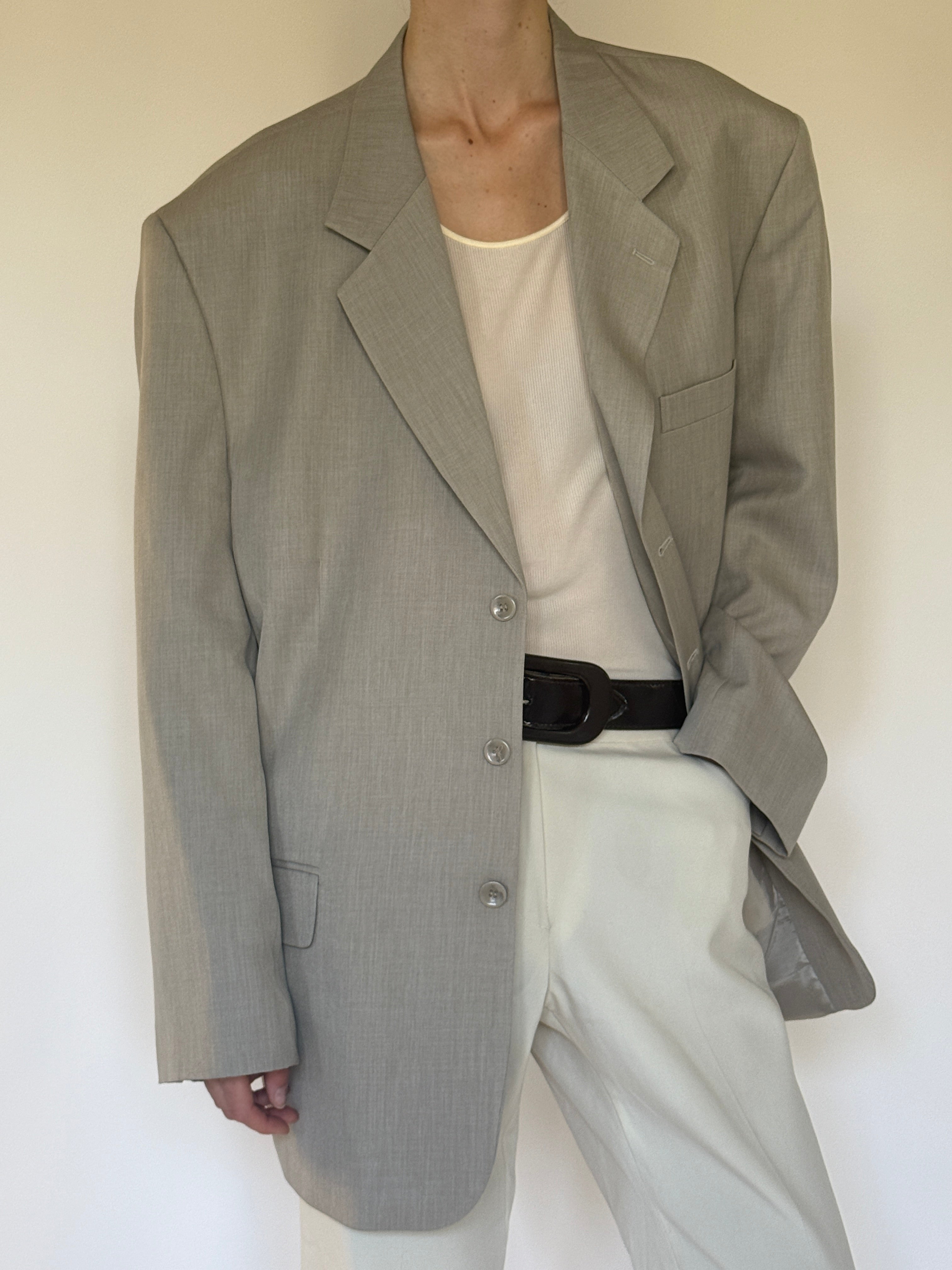 Vintage Oversized Single-Breasted Blazer Beige 7372
