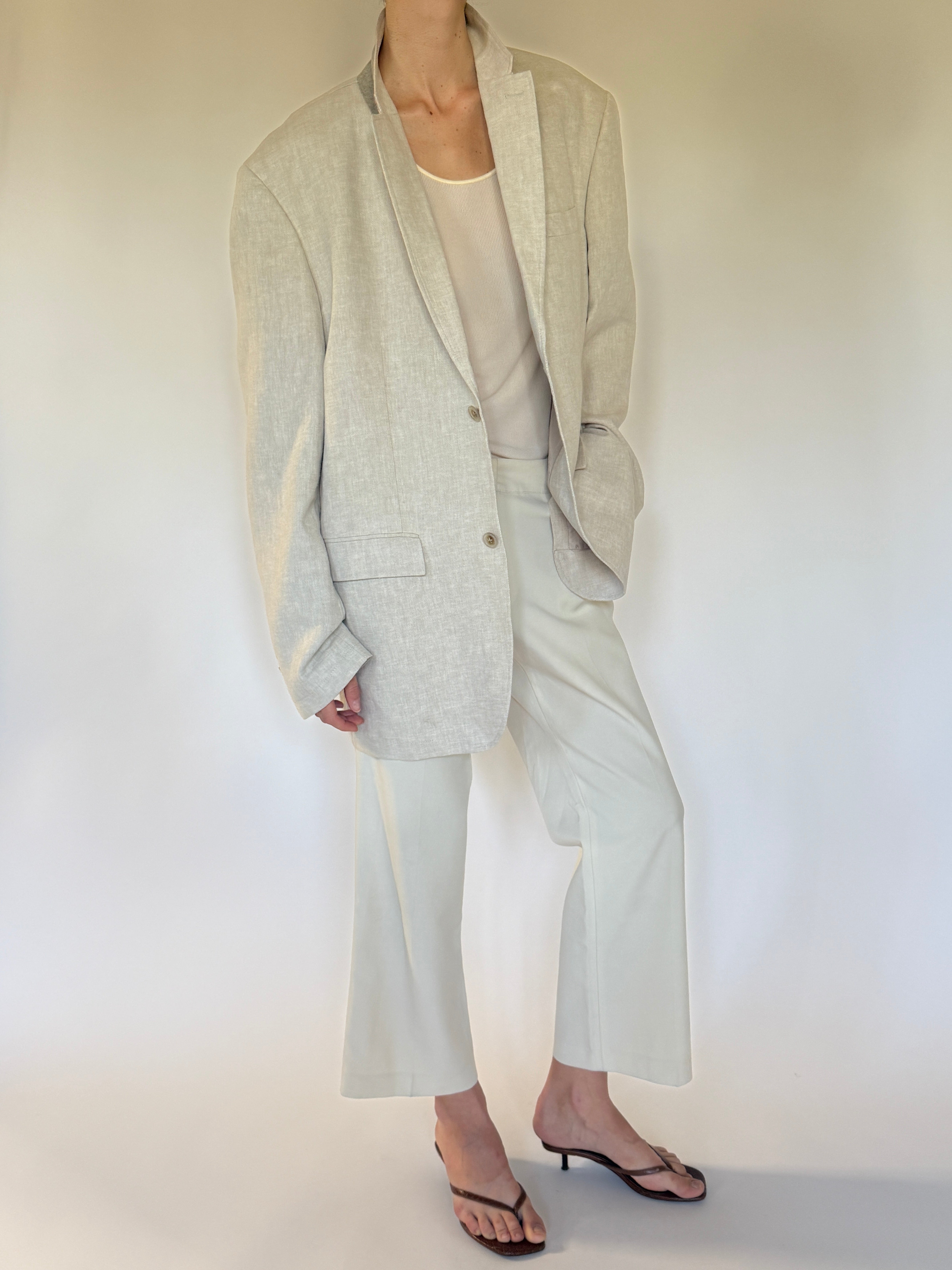 Vintage Linen & Cotton Oversized Blazer in Beige 6601