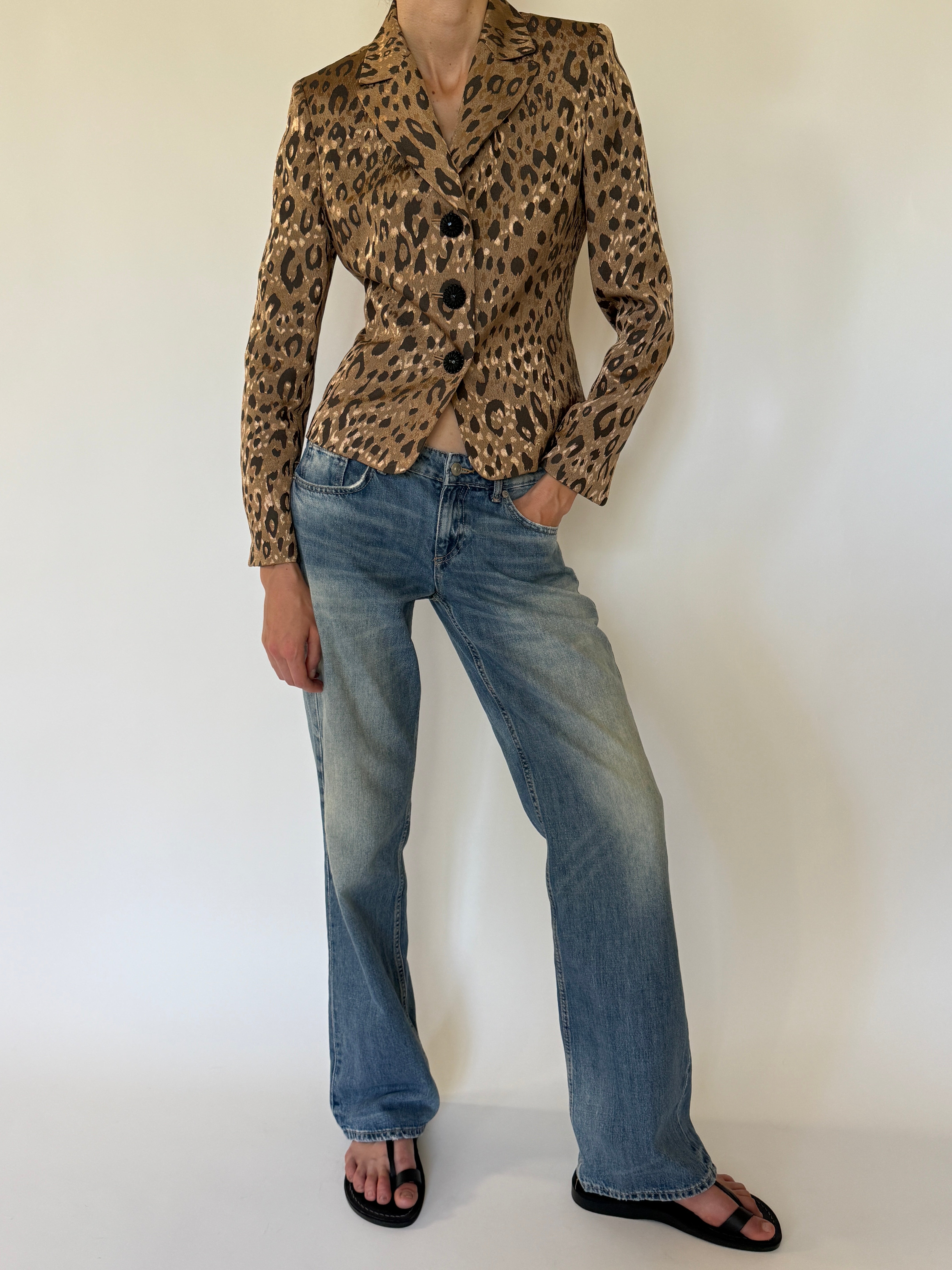 Vintage Leopard Print Structured Blazer Brown 7768