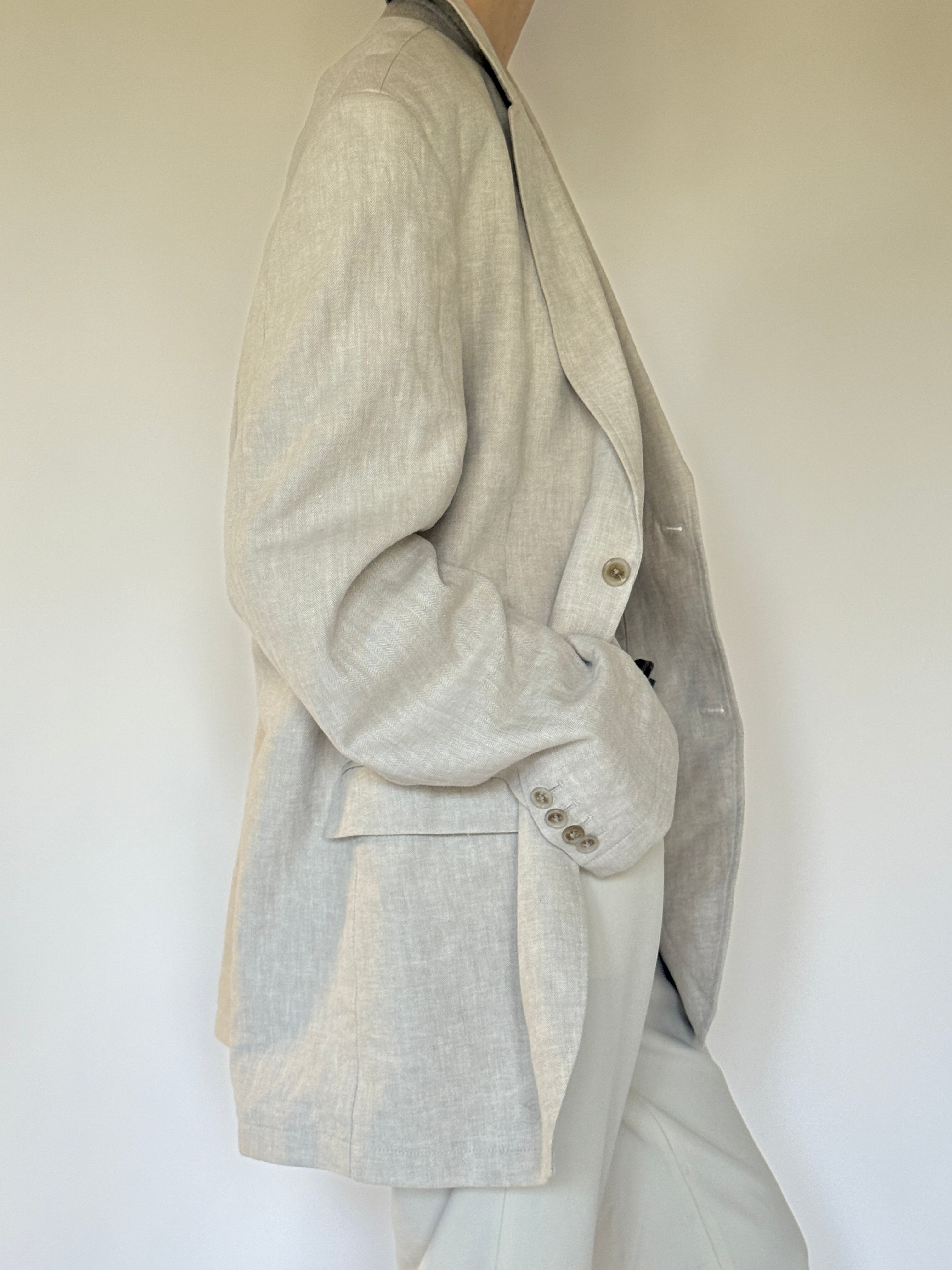 Vintage Linen & Cotton Oversized Blazer in Beige 6601