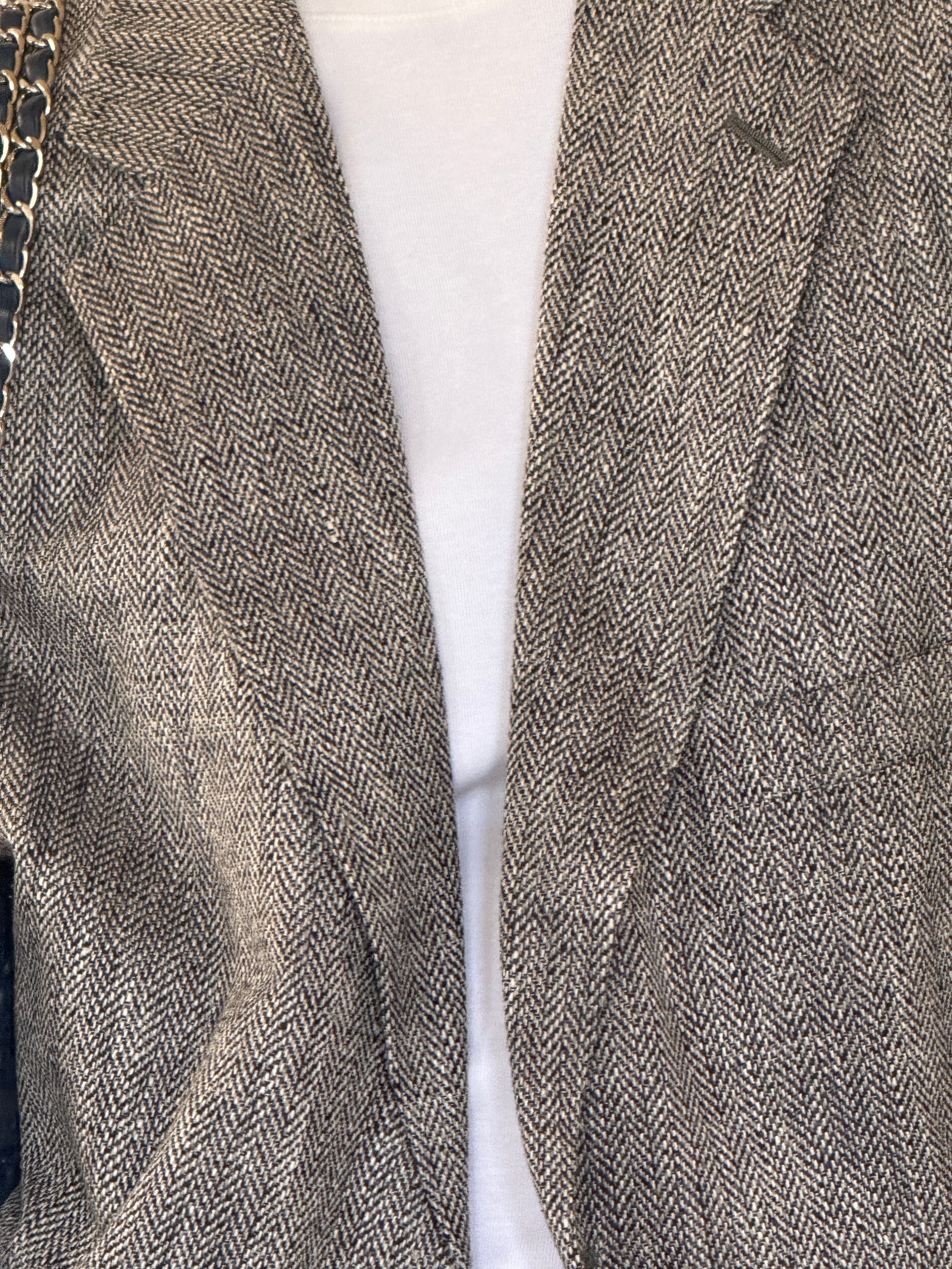 Vintage Herringbone Silk Blazer Grey 7137