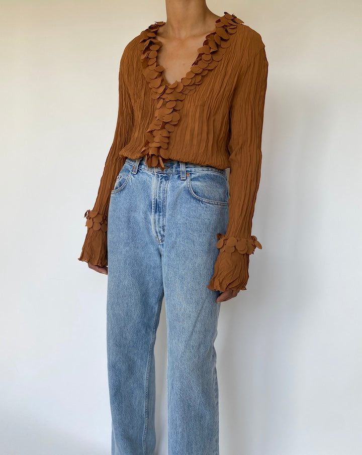 VINTAGE PLEADED LONG SLEEVE BLOUSE 3318