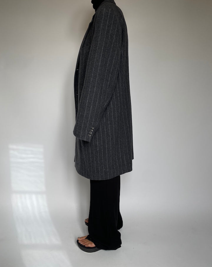 VINTAGE OVERSIZED GREY PINSTRIPED COAT 2217