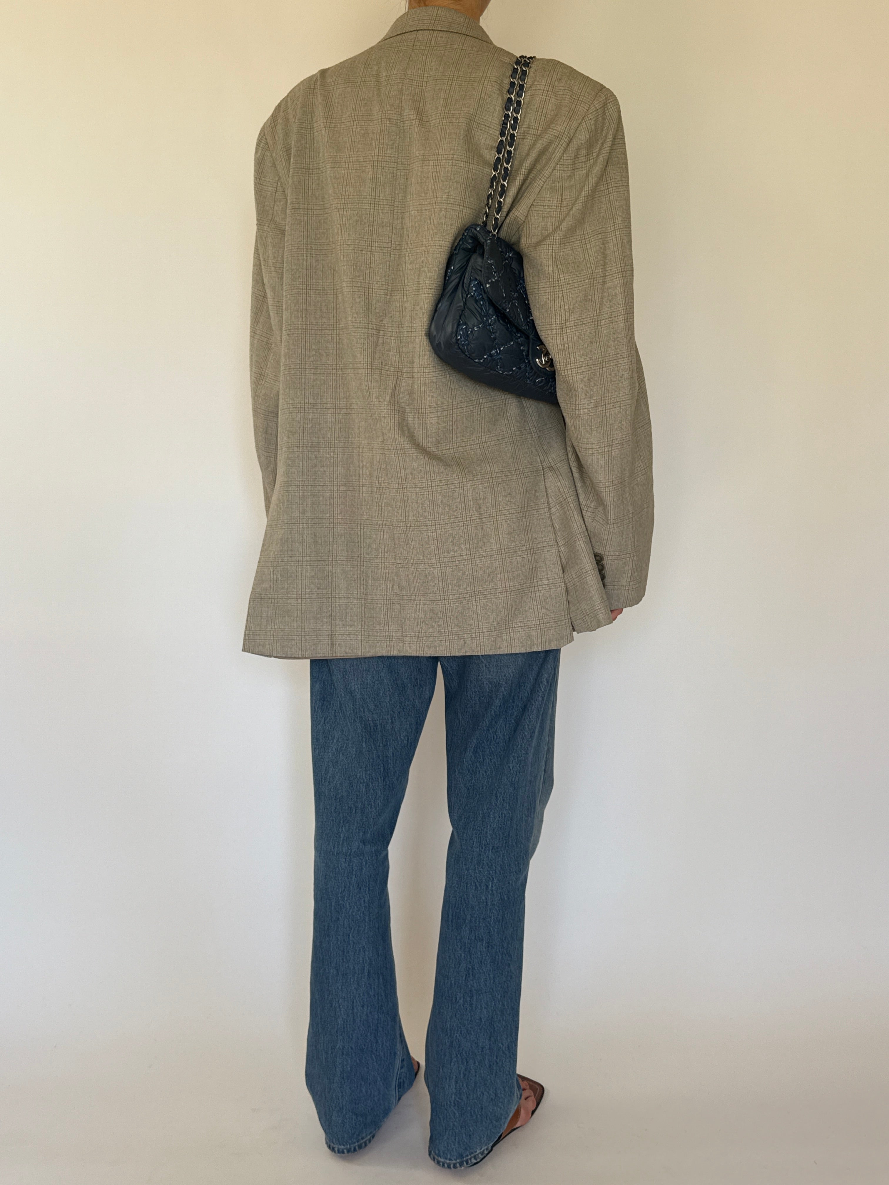 Vintage beige checked oversized blazer back view