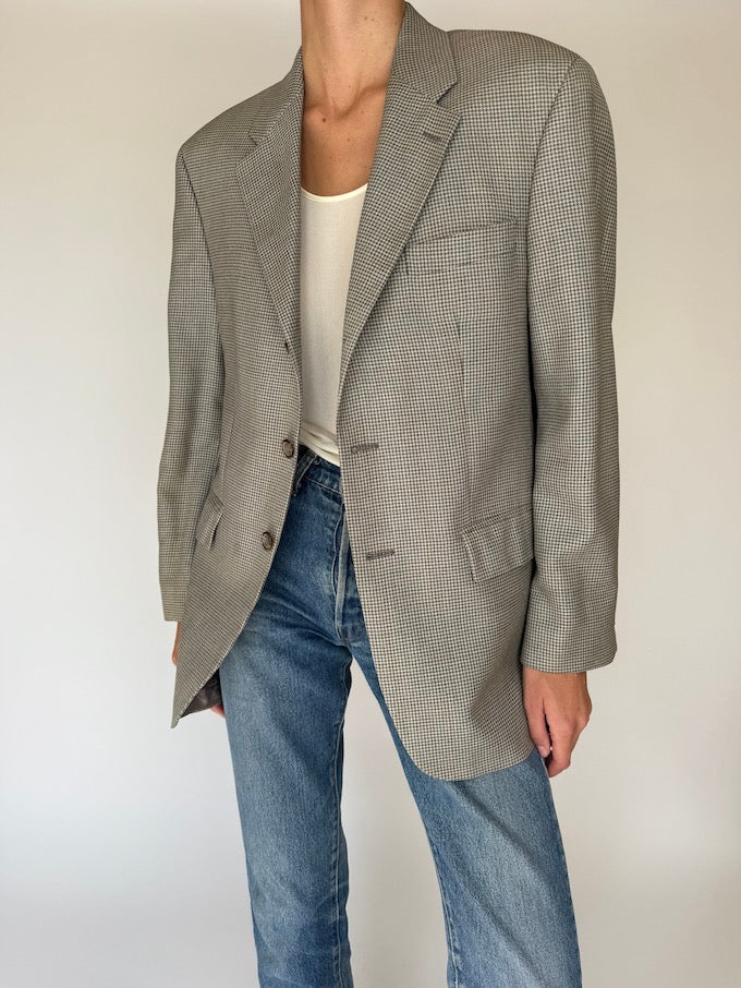 Vintage Houndstooth Silk & Wool Blazer 6386