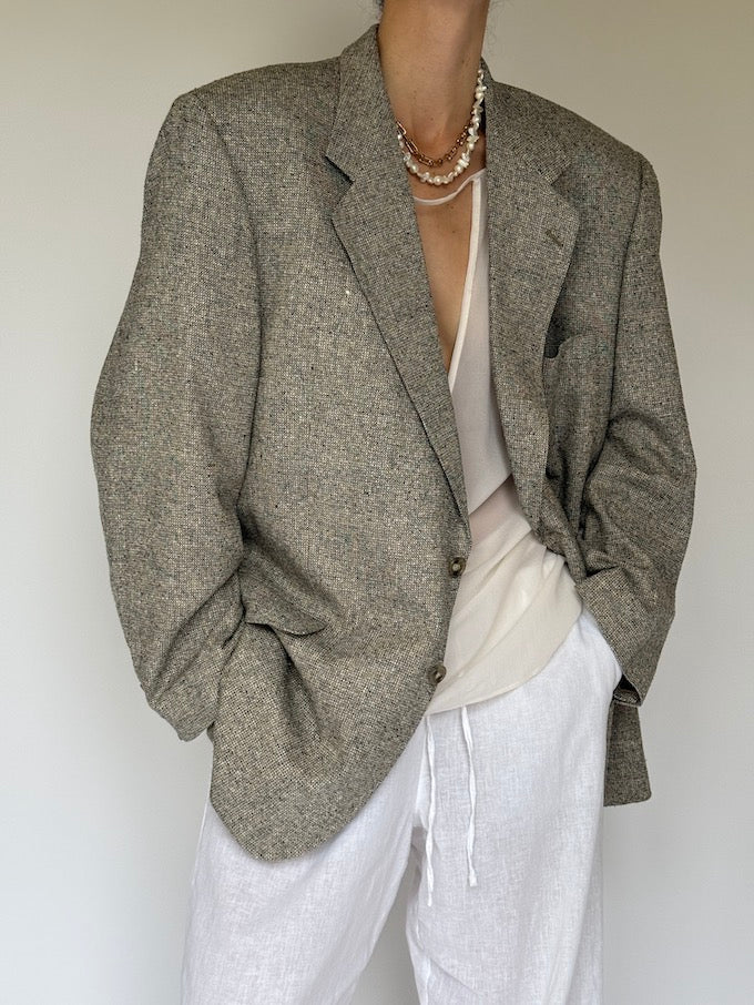 VINTAGE SINGLE-BREASTED SILK BLAZER GREY 6249