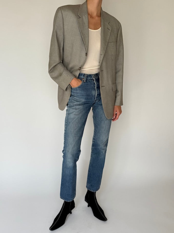 Vintage Houndstooth Silk & Wool Blazer 6386