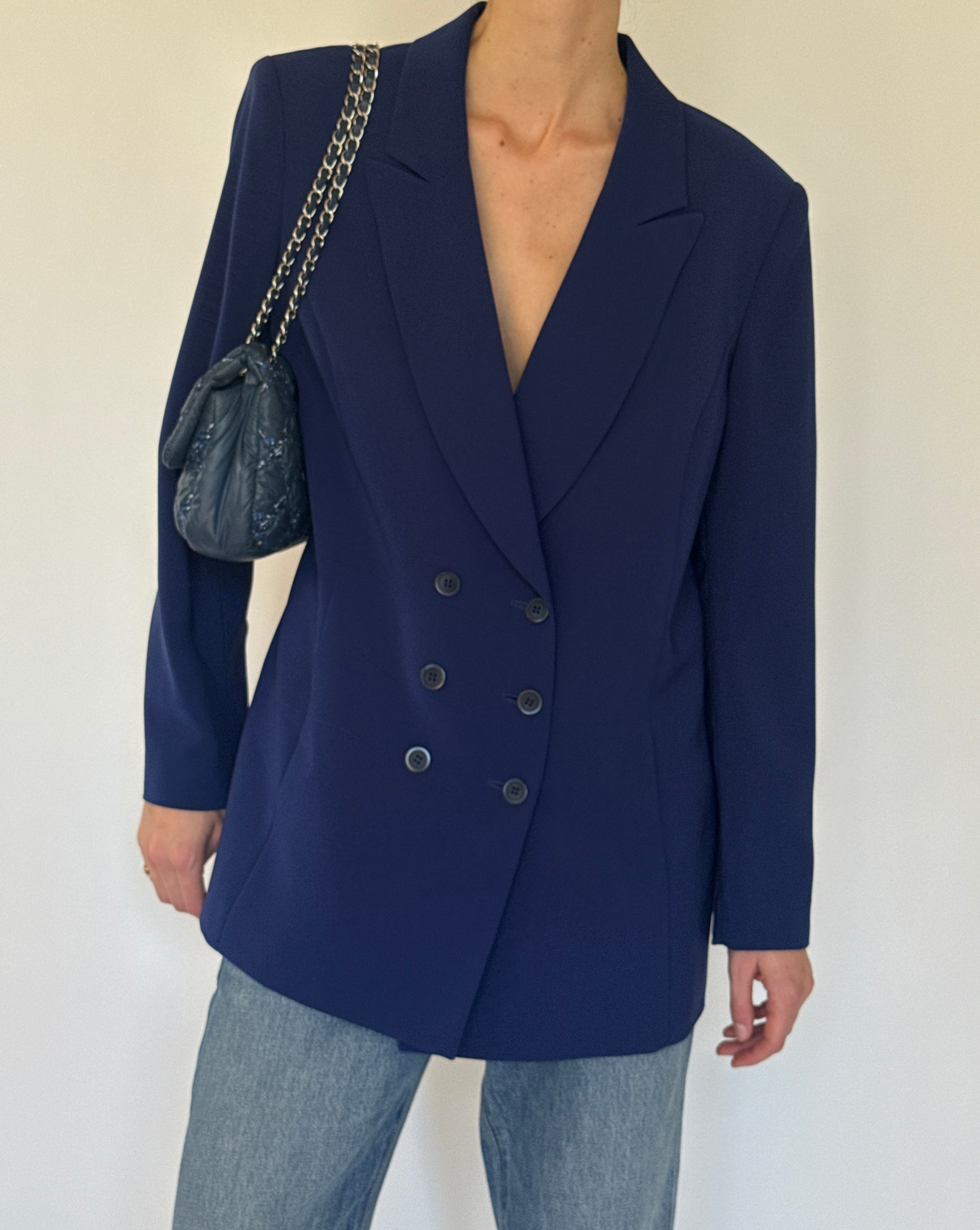 Vintage navy double-breasted blazer front view