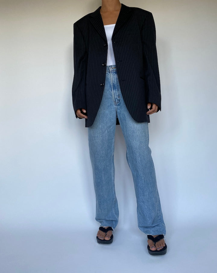 VINTAGE BLACK PINSTRIPED BLAZER 2773