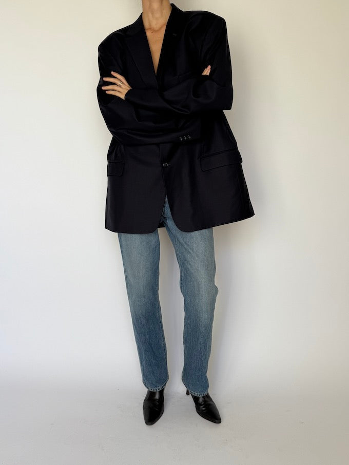 Vintage Oversized Single-Breasted Blazer Navy 6603