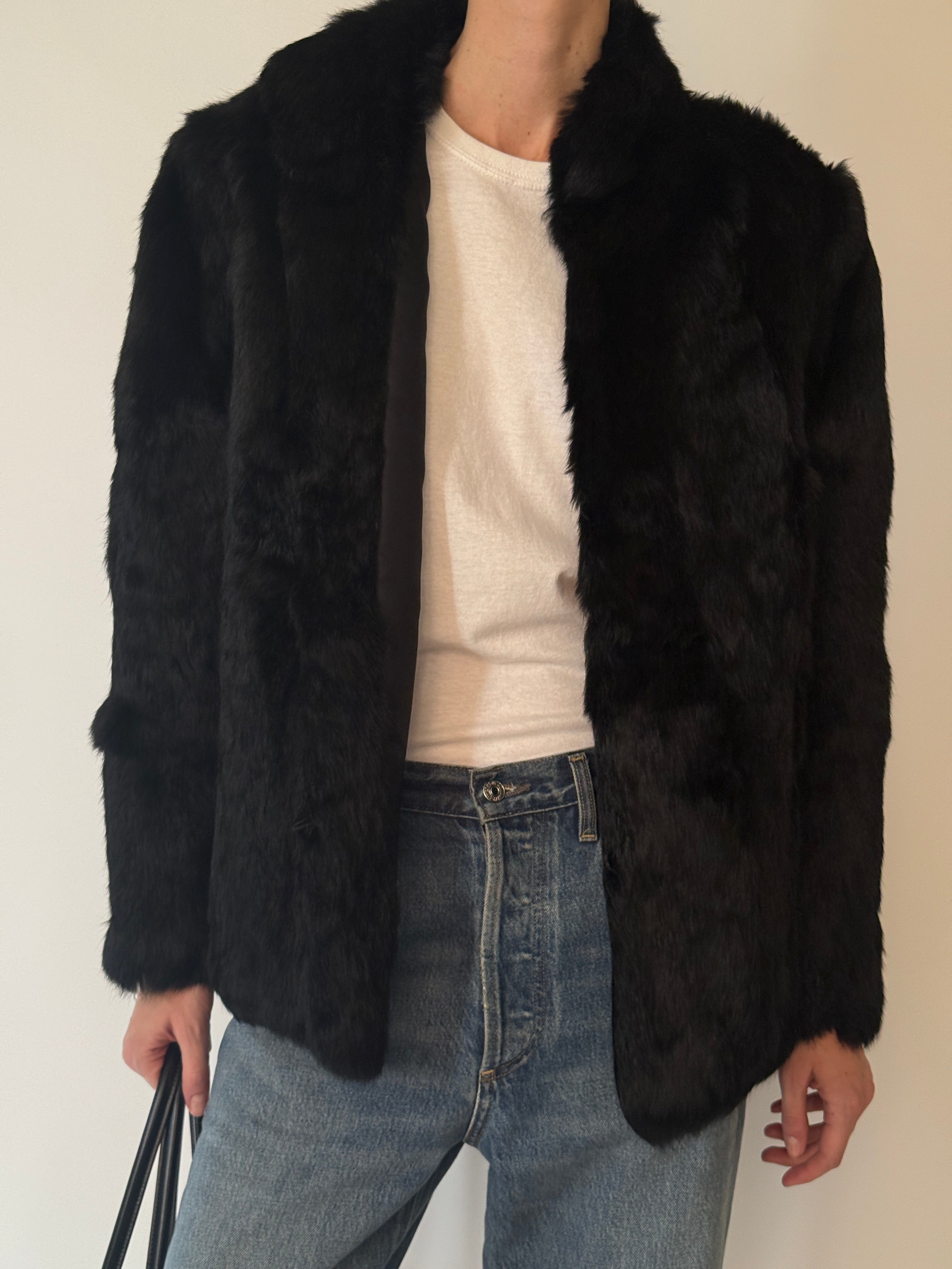 Vintage black fur jacket with plush texture