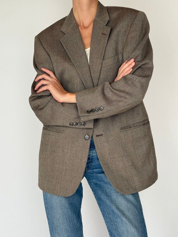 Vintage Wool Blend Oversized Blazer in Brown 6385