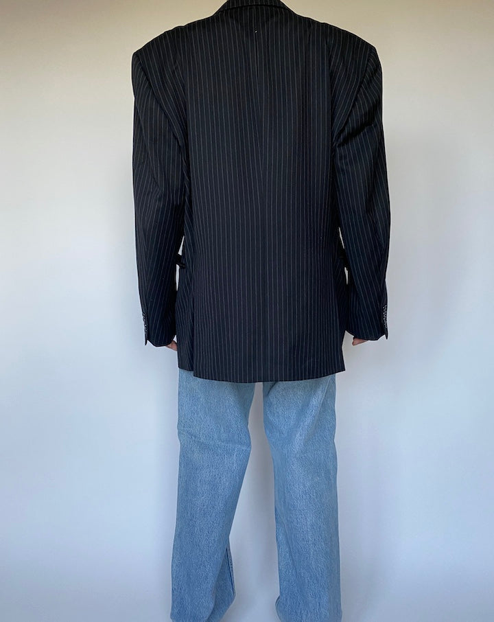 VINTAGE BLACK PINSTRIPED BLAZER 2773
