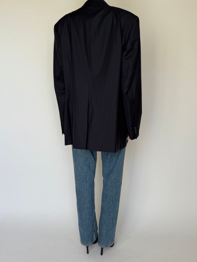 Vintage Oversized Single-Breasted Blazer Navy 6603