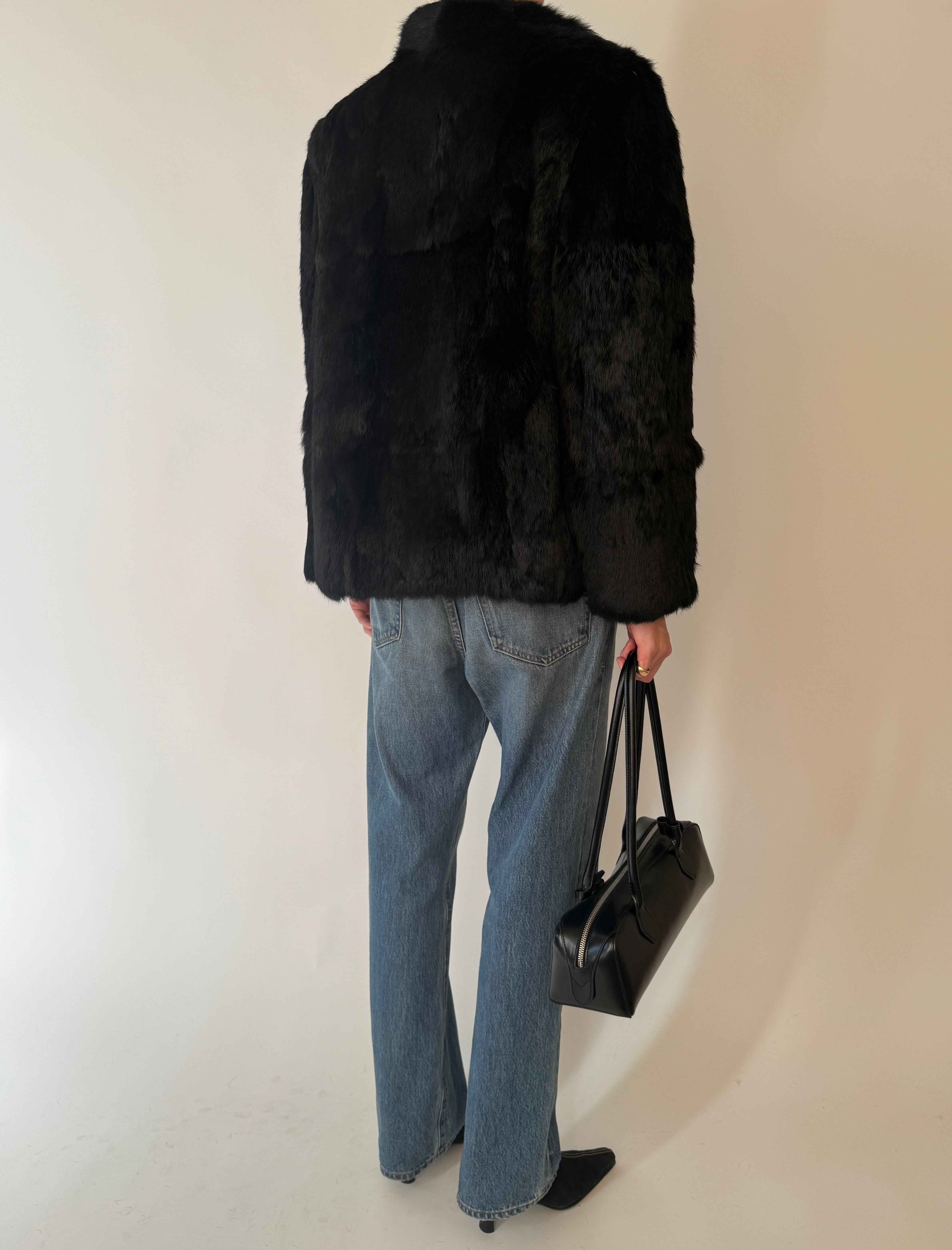 Vintage genuine fur jacket back view black