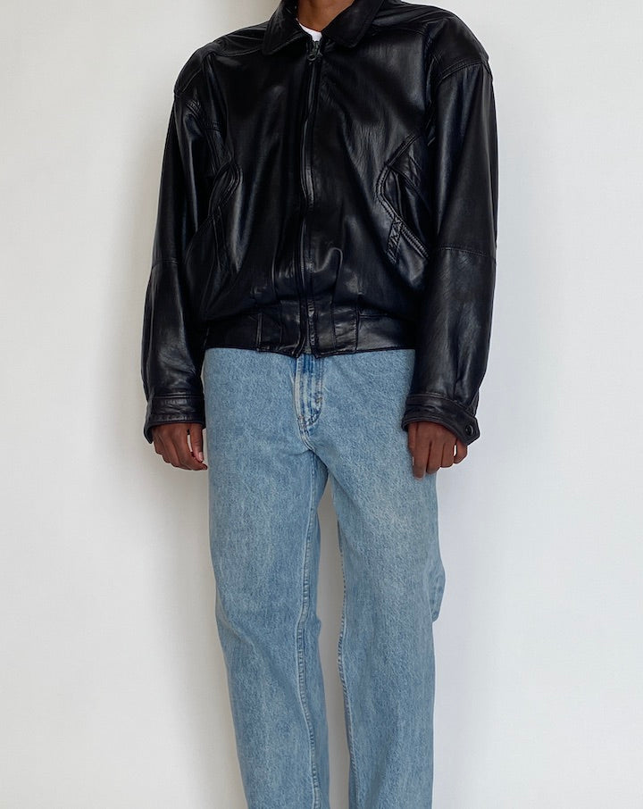 VINTAGE BLACK BOXY LEATHER JACKET 4263