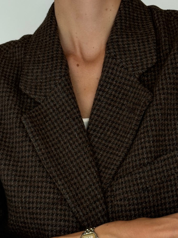 Vintage Houndstooth Blazer Brown 6389