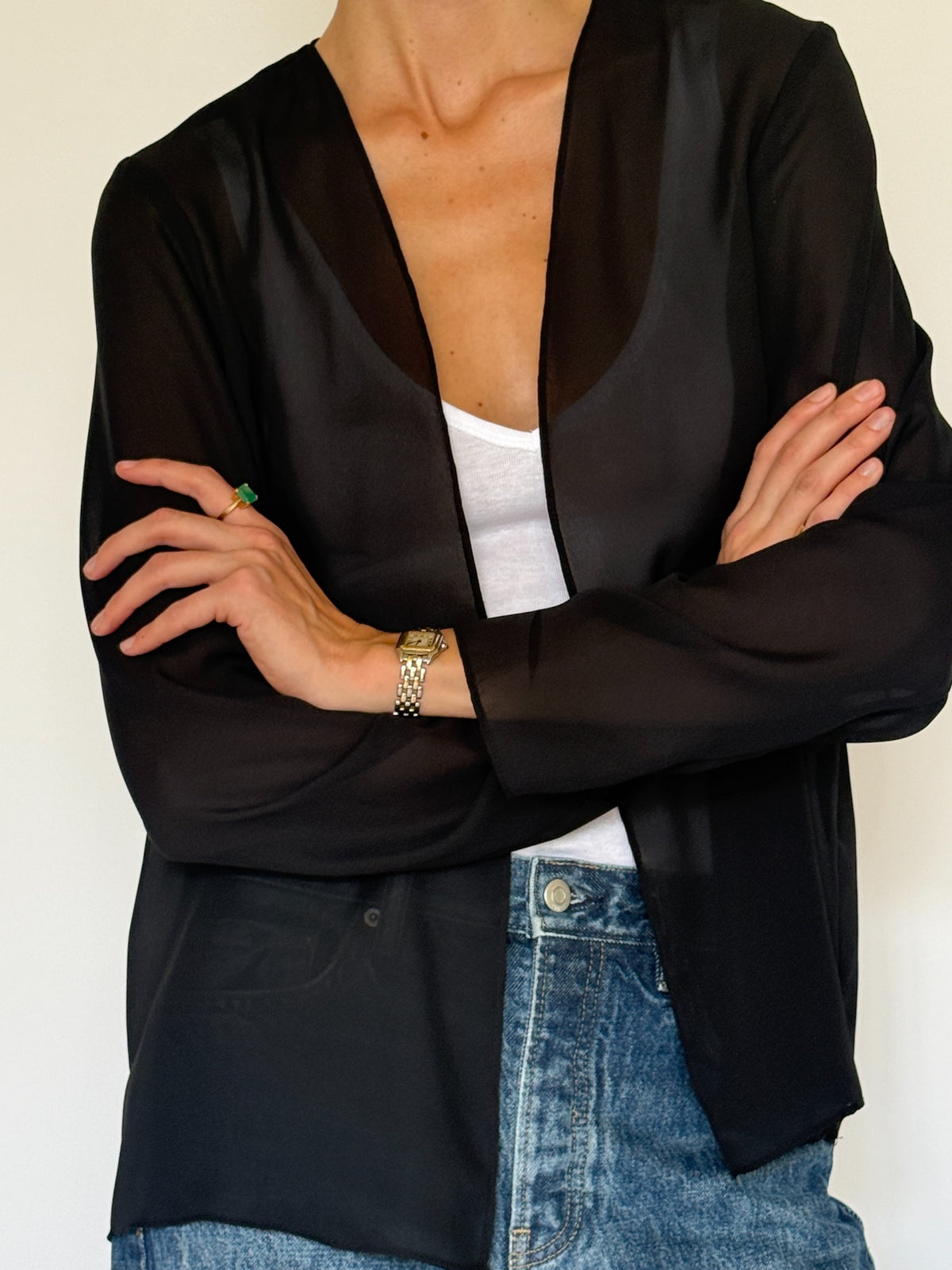 Vintage sheer black jacket neckline detail