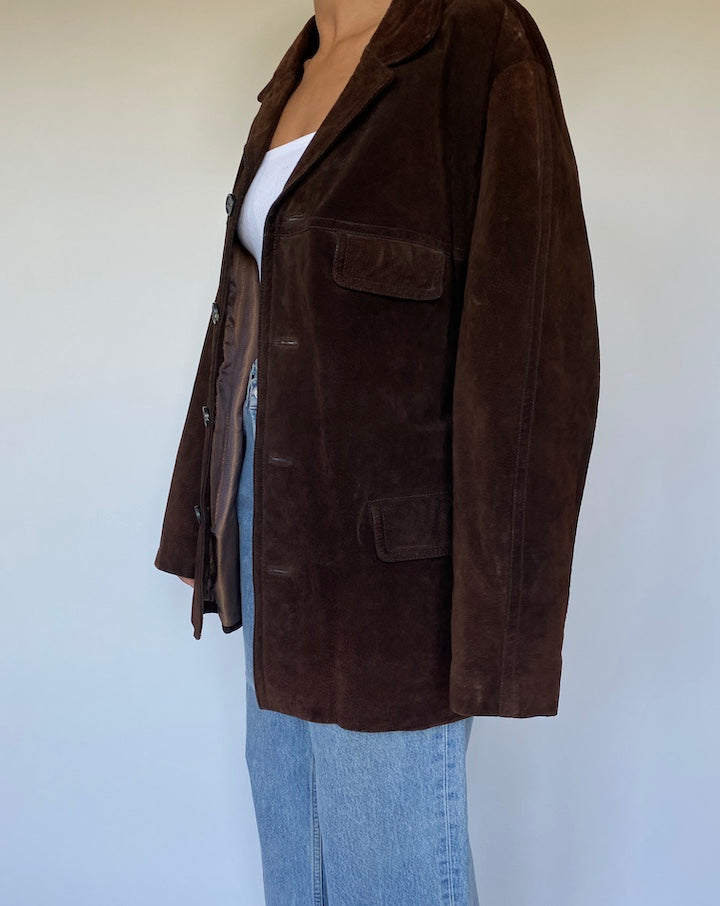 VINTAGE DARK BROWN SUEDE LEATHER JACKET 2778