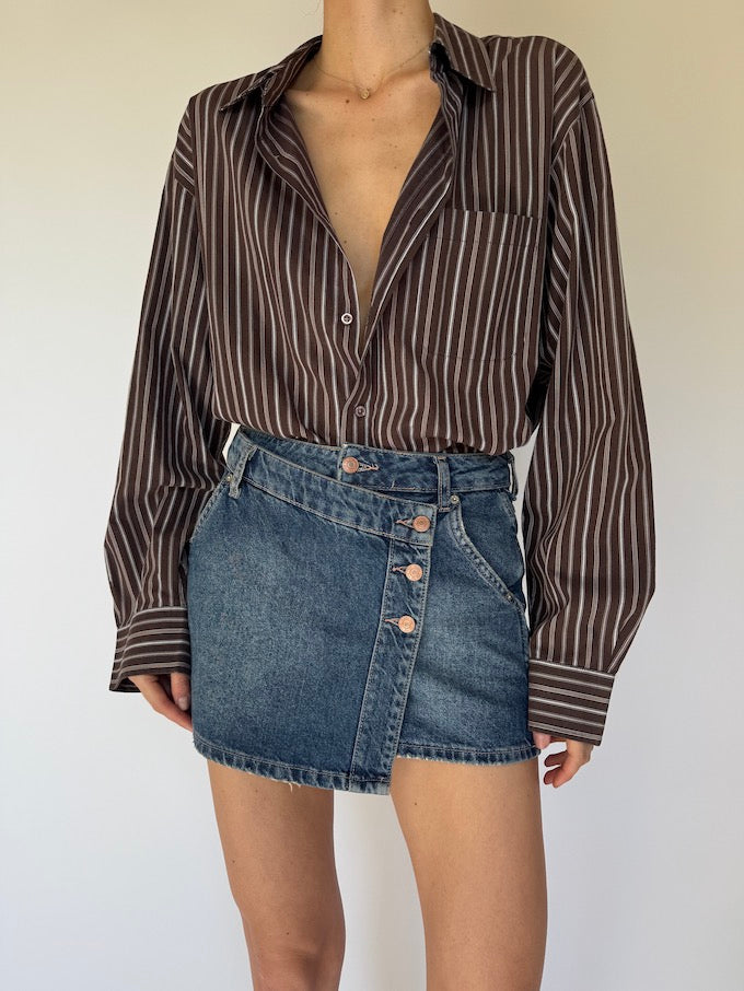 Vintage Pinstripe Brown & White Shirt 5952