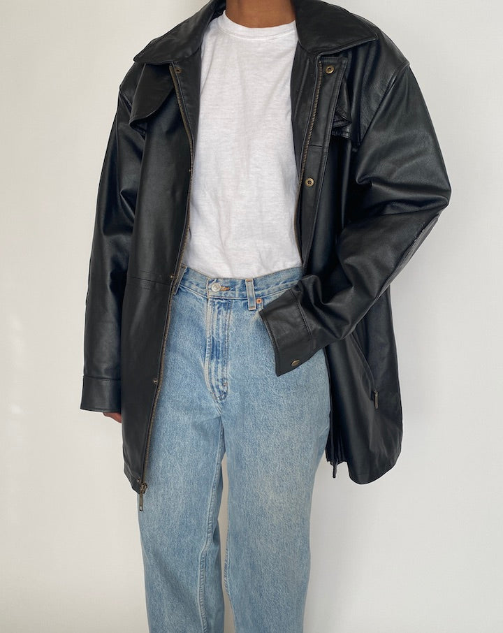VINTAGE OVERSIZED BLACK LEATHER JACKET 4264