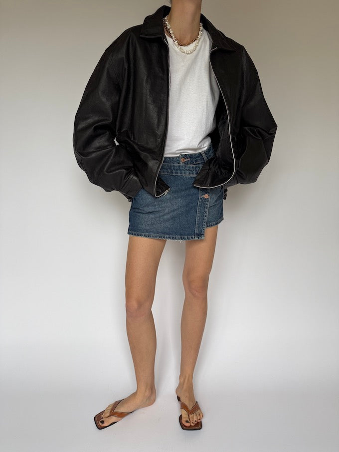 Vintage oversized leather jacket black 6228