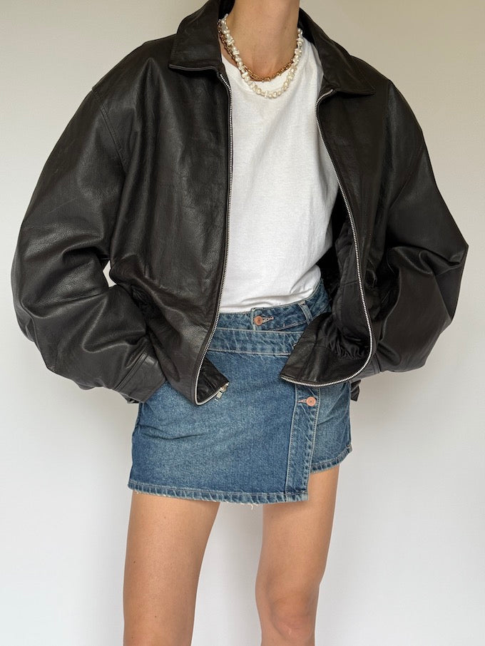 Vintage oversized leather jacket black 6228