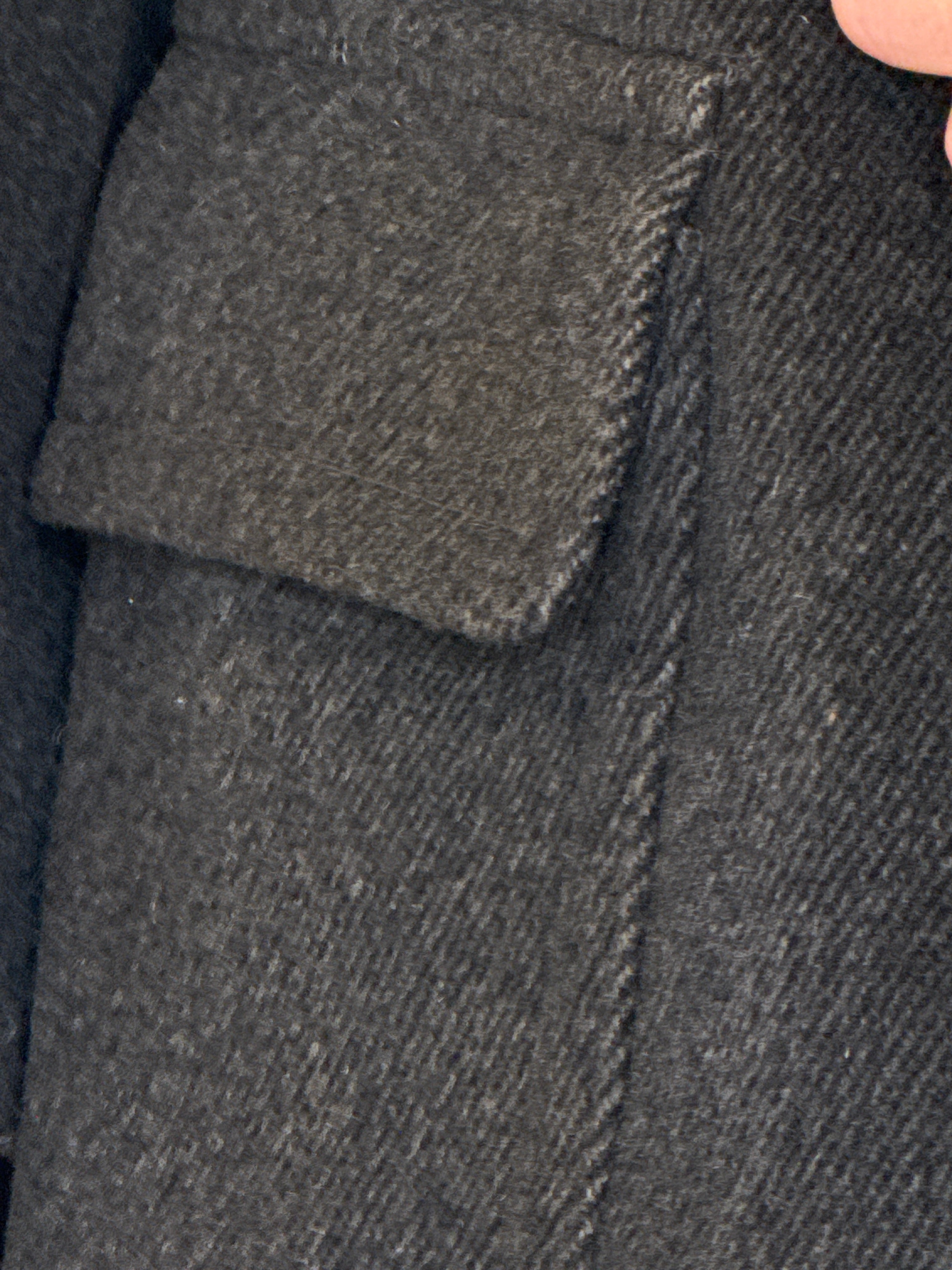 Vintage dark grey wool coat front pocket detail