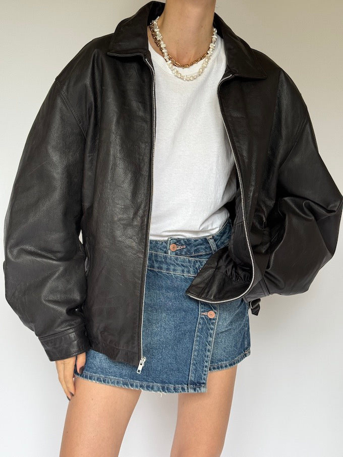 Vintage oversized leather jacket black 6228