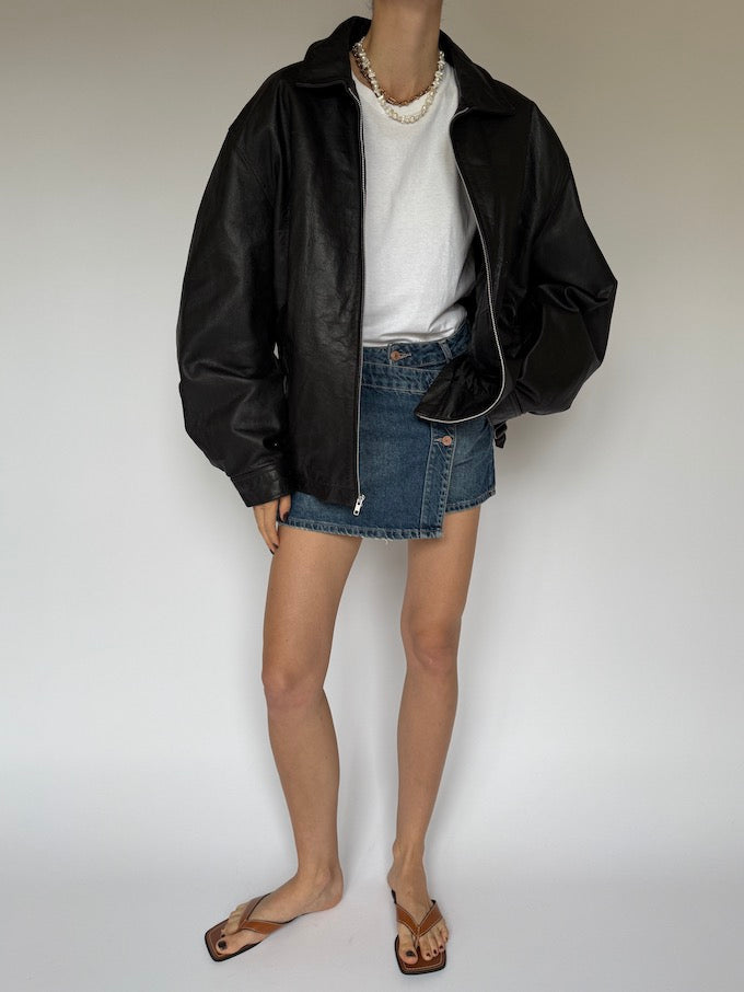 Vintage oversized leather jacket black 6228