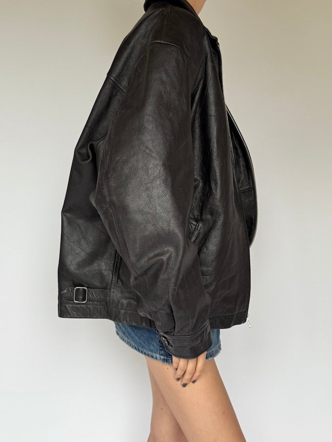 Vintage oversized leather jacket black 6228