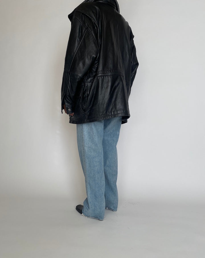 VINTAGE OVERSIZED BLACK LEATHER JACKET 4266