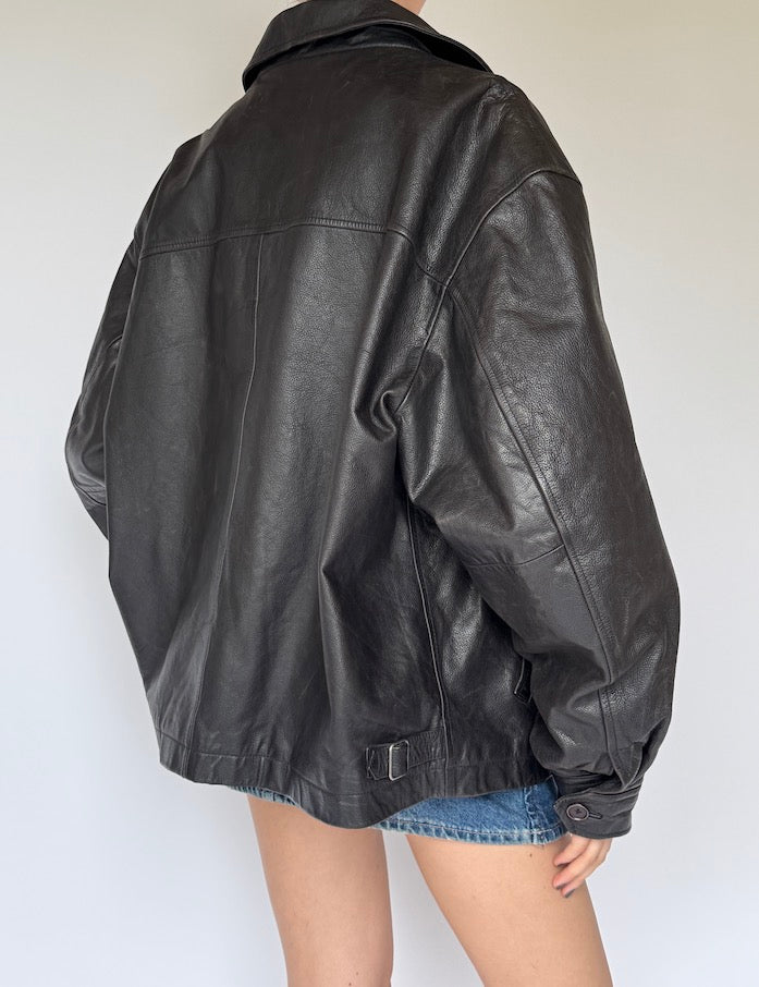 Vintage oversized leather jacket black 6228