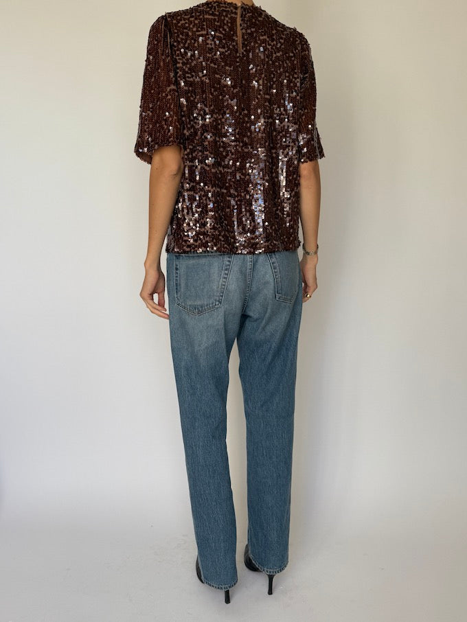 Vintage sequin top brown 6606